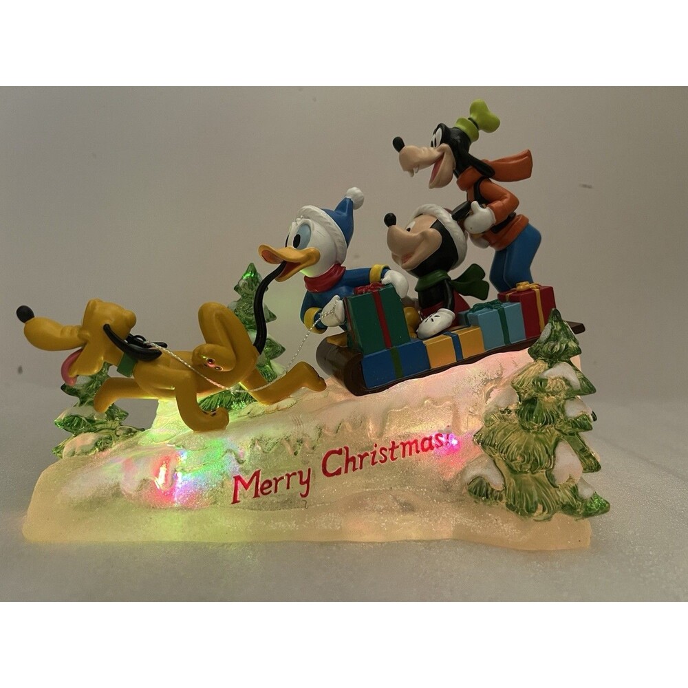 Disney Mickey and Friends Lighted Sled Figure Christmas Holiday Decor w/ Box